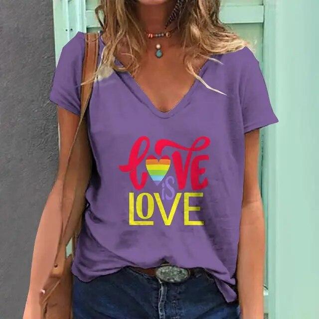 Women'S T-Shirt 3d Rainbow Color Print Tops Tees Fashion Casual V-Neck Pride Month Clothing Summer Lady Oversized Pullovers