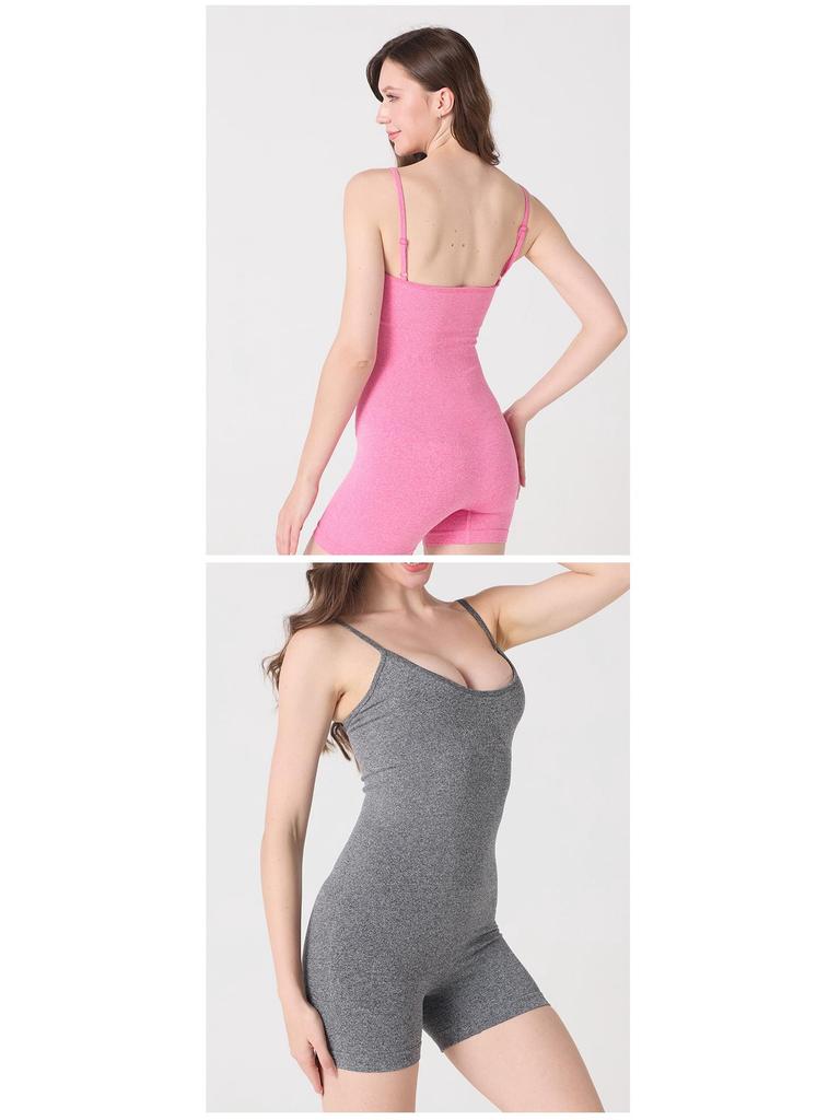 Bezszwowy kombinezon do jogi w stylu kamizelki na cienkich ramiączkach: Seksowne, dopasowane szorty dla kobiet