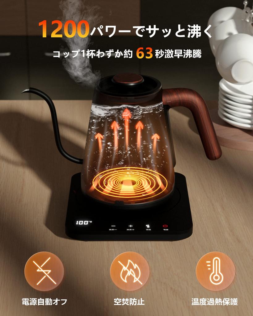 [2023 Renewal Edition] HAGOOGI Drip Kettle, 1.0L, 1200W, Electric Kettle, Coffee Pot, Temperature Control (1°C Increments), Keep Warm Function,