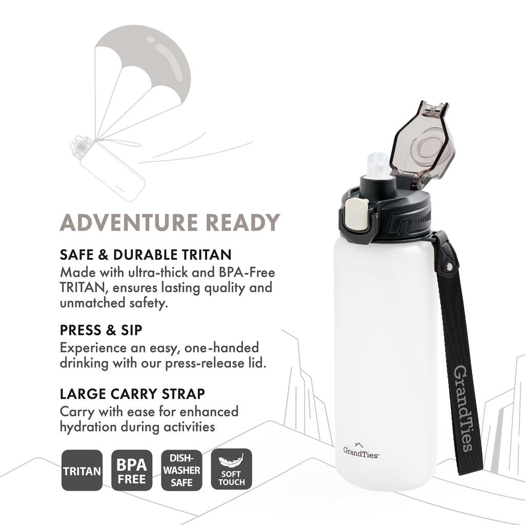 GRANDTIES Tritan Sports Water Bottle, 800ml, with a Removable Silicone Straw, Tritan Resin, Leak-proof Even Upside Down, One-push Fastening, and a