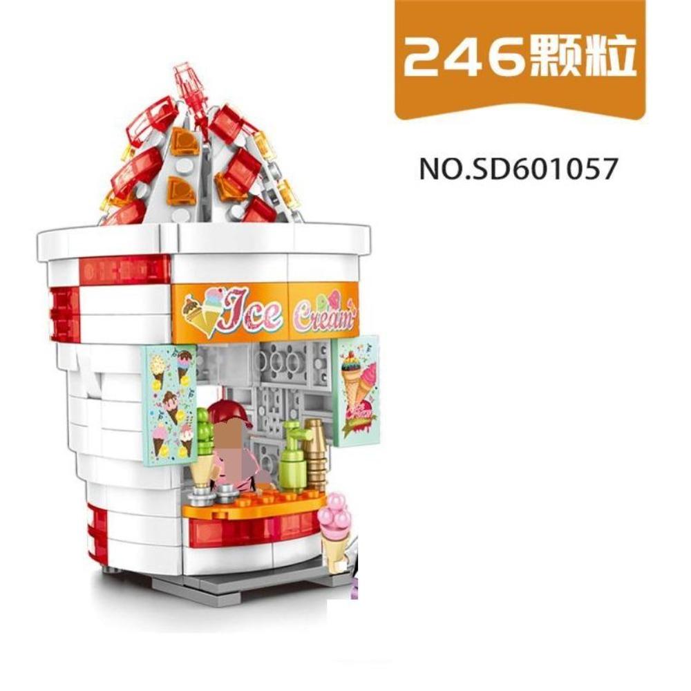 SEMBO Blocks New Street Mini Shop Coffee Building Bricks for Children Toy Hamburger Store Kids Toys Brinquedos Girls Boy Gifts