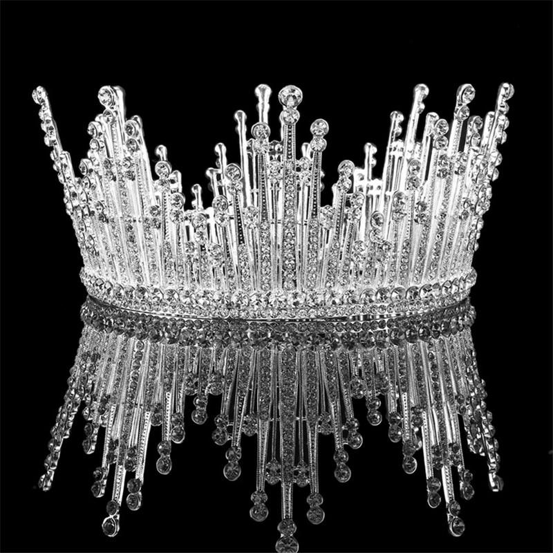 Luxury Full Rhinestone Tiara Crowns for Women/Girls Pageant Prom Round Diadem Wedding Bridal Hair Jewelry Accessories