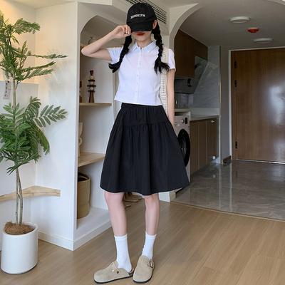 New College Style Navy Blue Women's Skirt  2025 Summer High Waist Umbrella Skirt Slim-fit A-line Skirt