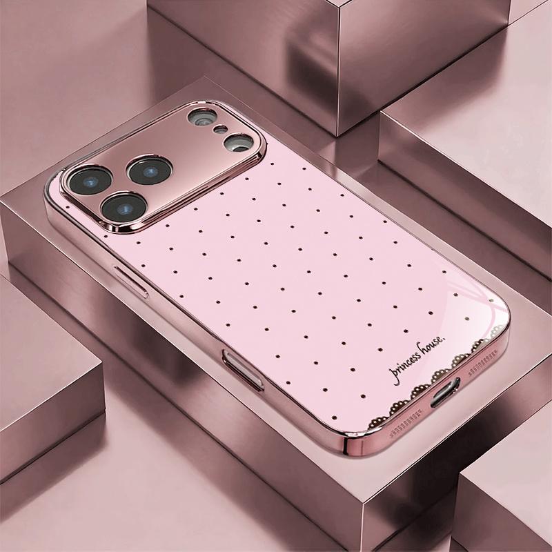Pink Polka dot pattern Electroplated Glass Phone Case Suitable for iPhone 17 17 Pro 16 15 14 13 12 11 11 Pro