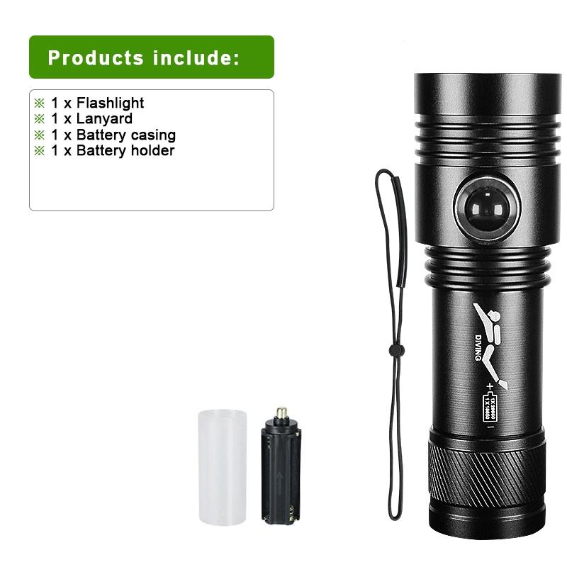Professional Diving Torch IPX8 Dual-Wick Diving Flashlight Magnetic Switch Diving Light XHP160 Amphibious Hand Lamp Outdoor Lantern