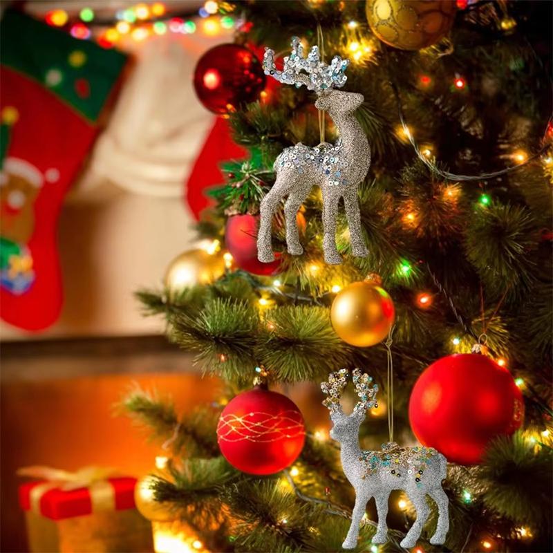 1PC Flocked Reindeer Tree Decoration Glitter Reindeer Scandinavian Christmas Ornament Holiday Decor 10x14cm
