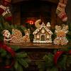 Christmas Party Supplies 3Pcs Gingerbread House/Elk/Santa Claus Ornaments, Tiered Tray Decor, Holiday Desktop Decorations Rustic Wooden Figurines for