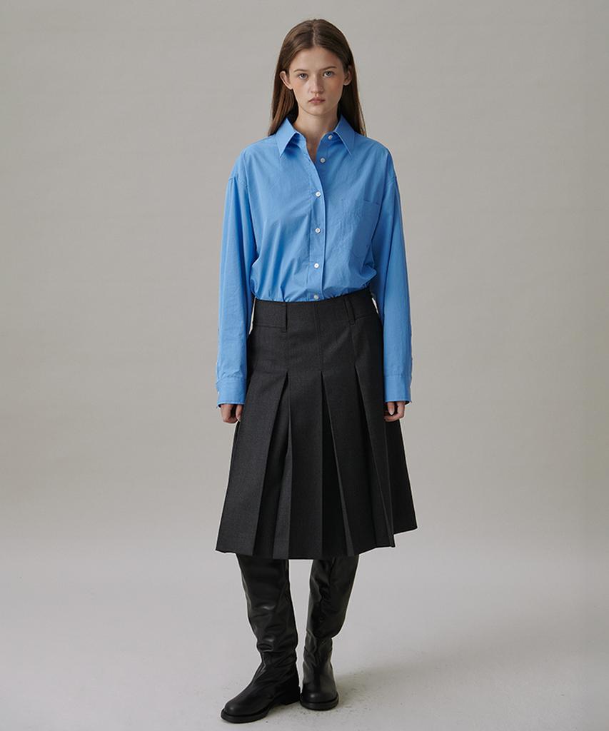Tudument Box Pleats Midi Skirt_Charcoal