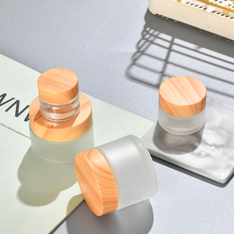 Set of 3 Glass Cream Jar Portable Refillable Empty Cream Small Bottles Containers, Containers, Cases, Travel-Size (50g)