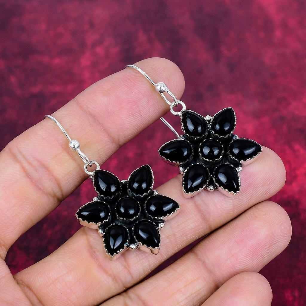Black Onyx 925 Solid Sterling Silver Earrings, Handmade Gemstone Jewelry Earrings For Memorial Day