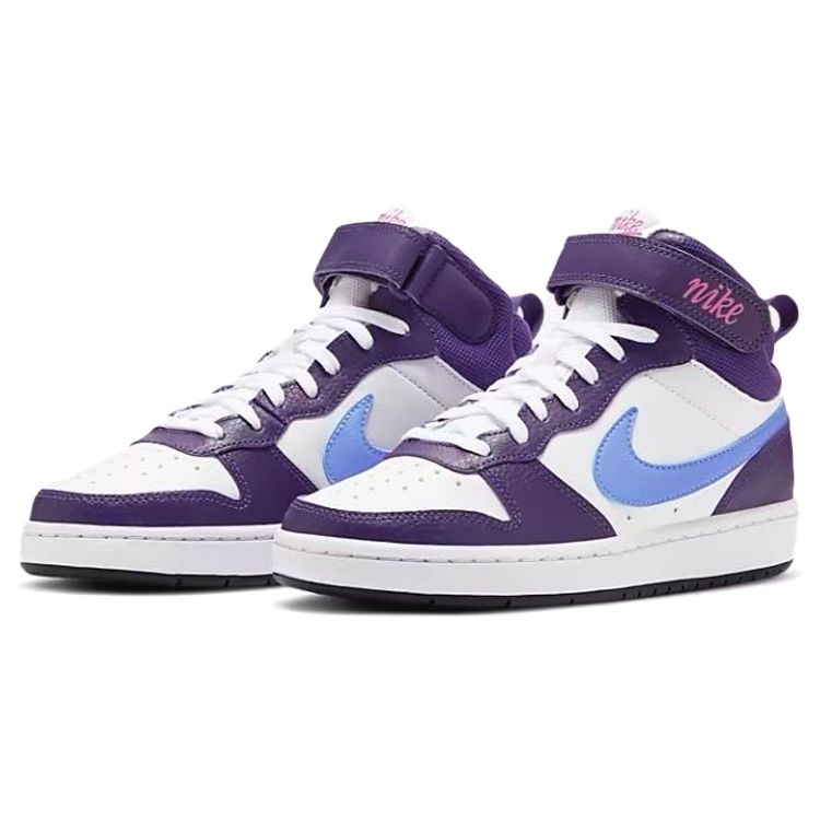 Nike Court Borough Mid 2 GS Kids' Lifestyle Basketball Shoes White Eggplant CD7782-106