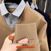 Romon Men's Faux Two-Piece Wool Blend Turn-down Collar Sweater