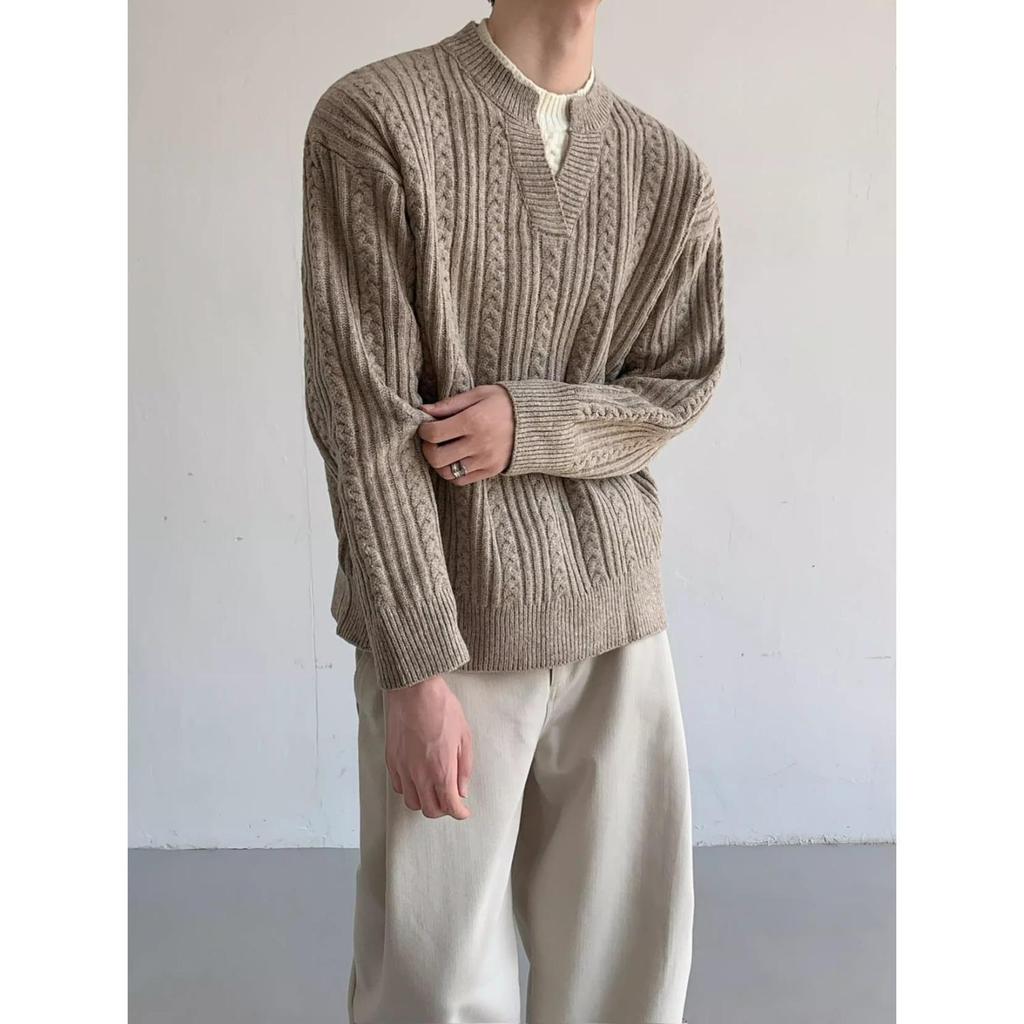 Men's Retro Lazy Style Faux Two-Piece Sweater - Winter Versatile Knitwear for Trendy Casual Looks