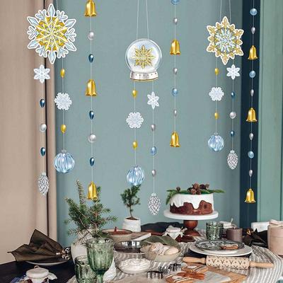 Snowflake Garland Pendant Paper Hanging Ornament  Bell Shining For Christmas Birthday Home Shopwindow Party Decoration Supplies