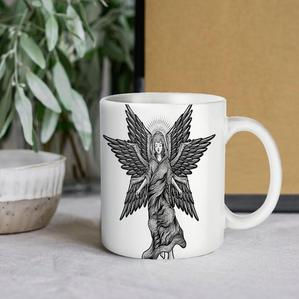 11 oz weiße Keramiktasse mit beidseitig bedrucktem Design, glänzende Oberfläche und robustes Gefühl für Heißgetränke-Liebhaber zu Hause