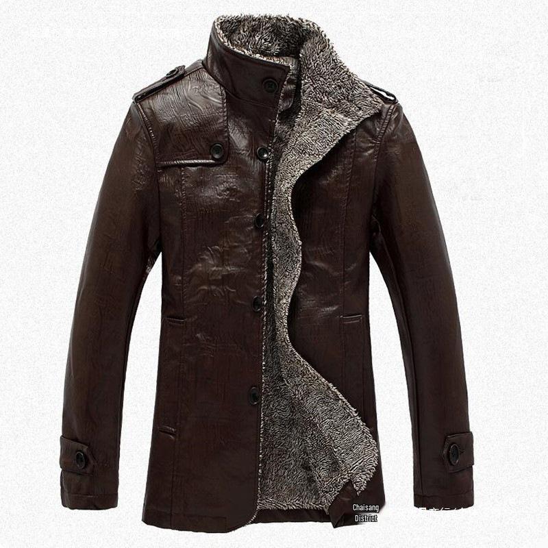 Veste de moto en cuir doublée polaire pour homme grande taille