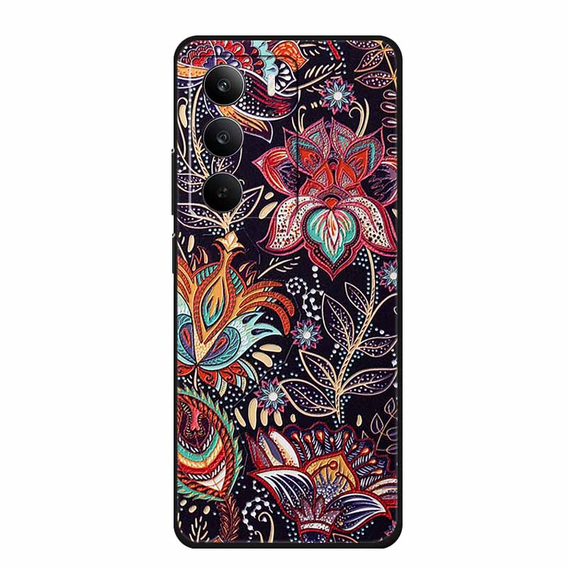 3D Emboss Case For Realme C75 4G 5G C75x V70 V70s 14x Realme C71 4G Case C 75 71 Coque Flower Black Silicone Soft Back Cover Bag