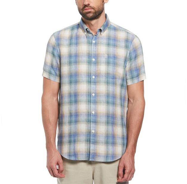

Original Penguin Delave Linen Ao Plaid рубашка с коротким рукавом S