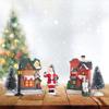 12 Pcs Mini Resin Christmas Winter Village Houses Battery Operated Lighted LED Christmas Miniature Ornament Christmas Theme Gift