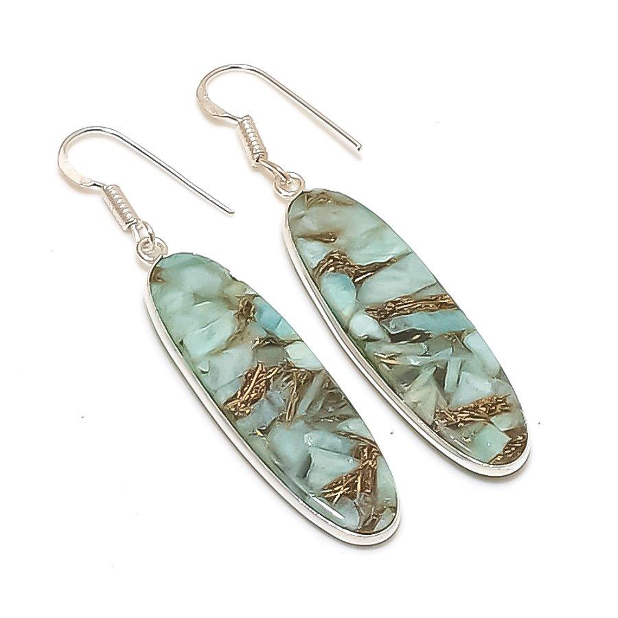 Natural Copper Larimar Gemstone 925 Sterling Silver Jewelry Earring 2.21  AE-11995