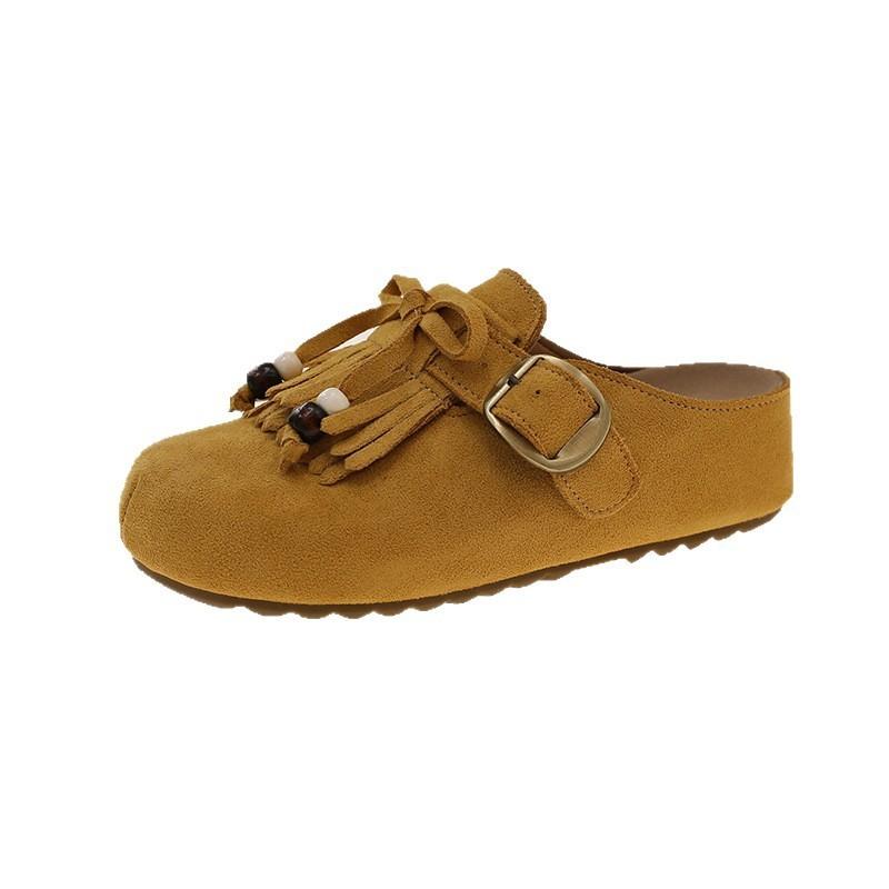 Frühlings Damen Weiche Sohle Offene Zehen Sandalen Mit Plüsch Wildleder Und Quaste Für Lässige Outdoor-Kleidung