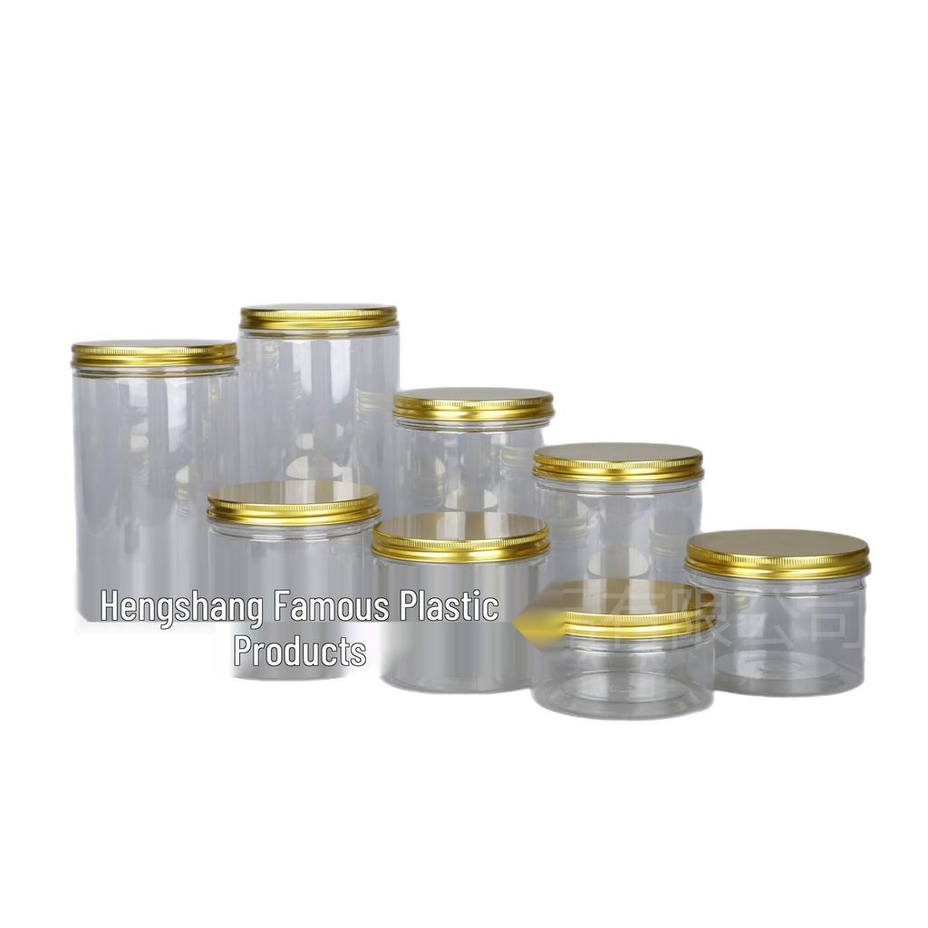 100-Opening Transparent PET Plastic Jar with Aluminum Lid for Kitchen Spices, Nuts, and Snacks