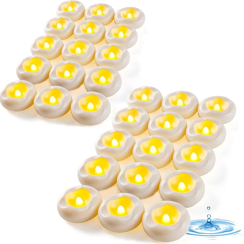 24 x 2”Floating Candle, 200 Hour Water Activated Warm White Battery Powered Flameless LED Floating Candle Floating for