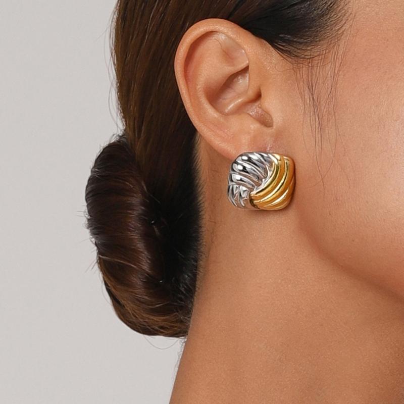 Handmade Gold Silver Geometric Studs Earrings Comfortable Ear Accessories Alloy Jewelry for Women Daily Or Party Wear