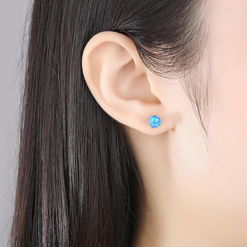 PAG&MAG S925 Silver Opal Earrings for Women - Stylish Korean Round Four-Claw Design