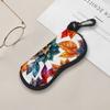 2D-Colorful Botanical Print Zipper Sunglasses Case, Protective Eyewear Container with Vibrant Leaf Pattern, Portable Travel Spectacle Organizer for Wo
