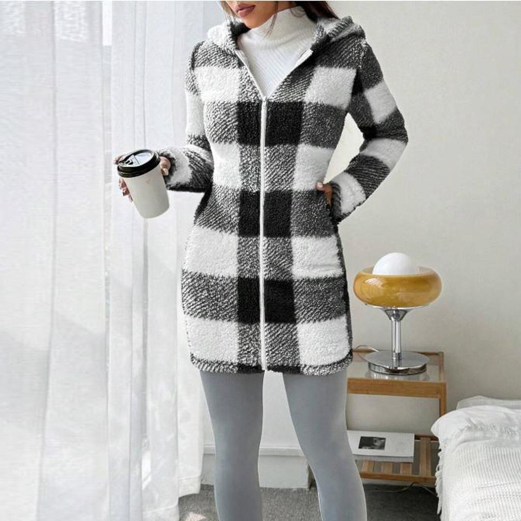 Women's Autumn/winter Lamb Cardigan Hooded Zipper Fleece Casual Coat