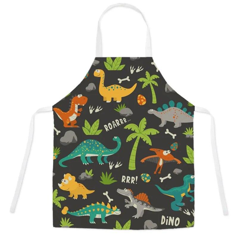 Cute Cartoon Dinosaur Apron Children's Kitchen Cooking Linen Apron Adult Children Bib Apron Cleaning Apron 47X38CM 68X55CM