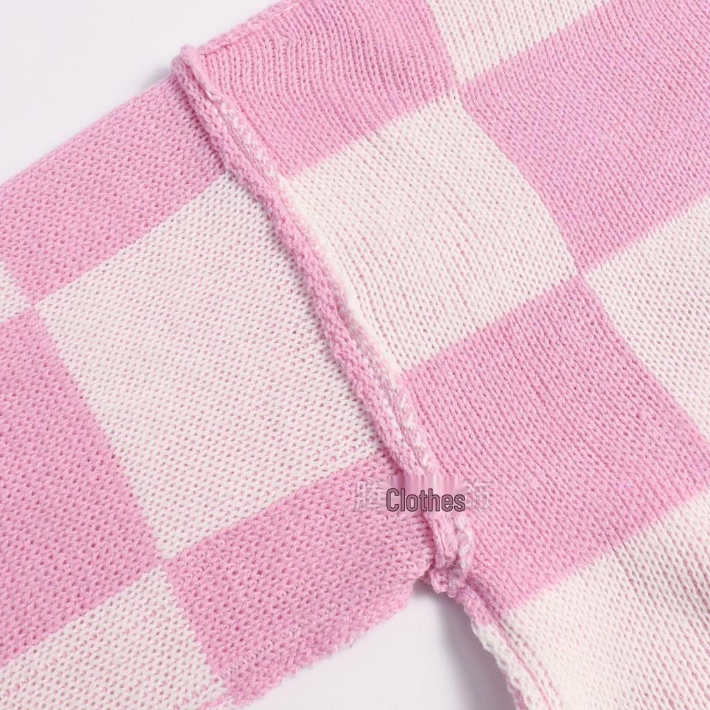 2026 New Plaid Knit Round Neck Women's Sweater - Loose, Versatile Long Sleeve