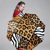 Decorative Round Leopard Zebra Print Brown Umbrella with Leopard Zebra Design