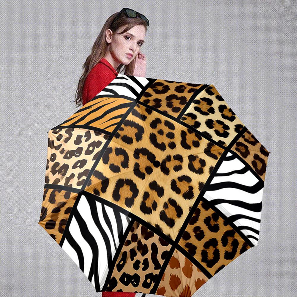 Decorative Round Leopard Zebra Print Brown Umbrella with Leopard Zebra Design