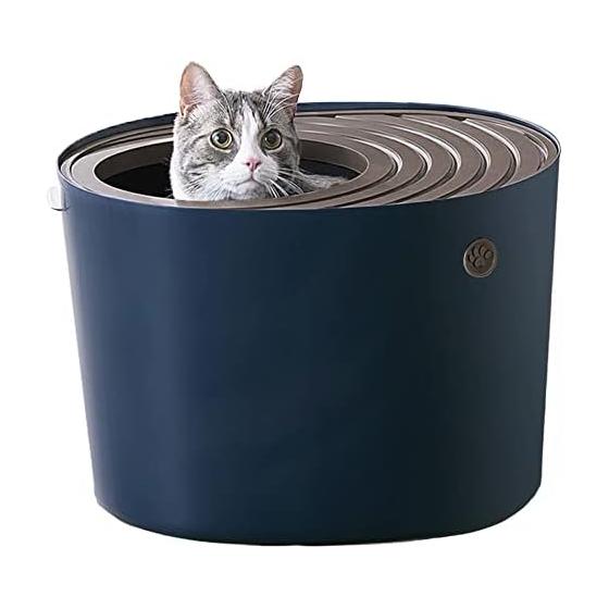 Iris Ohyama Cat Toilet, Cat Toilet from Above, Prevents Sand from Scattering & Prevents Odor from Spreading, Petit Navy