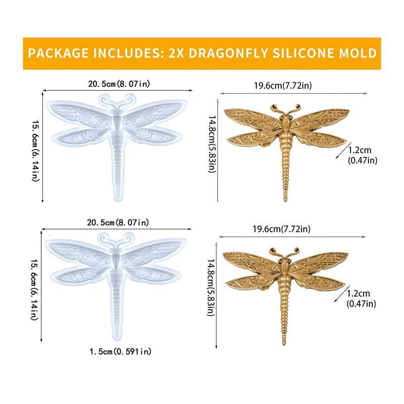 A33R-2PCS Dragonfly Silicone Mold Large Epoxy Resin Dragonfly Shape Molds 3D Unique Animal Pendant Wall Hanging Mould