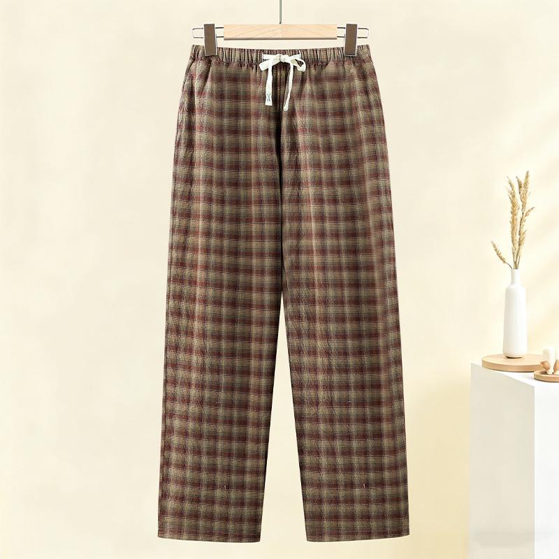 

Women s Pure Cotton Plaid Cropped Pants - Lightweight Summer Trousers for Middle-Aged & Elderly 5XL (145-160 lbs) коричневий