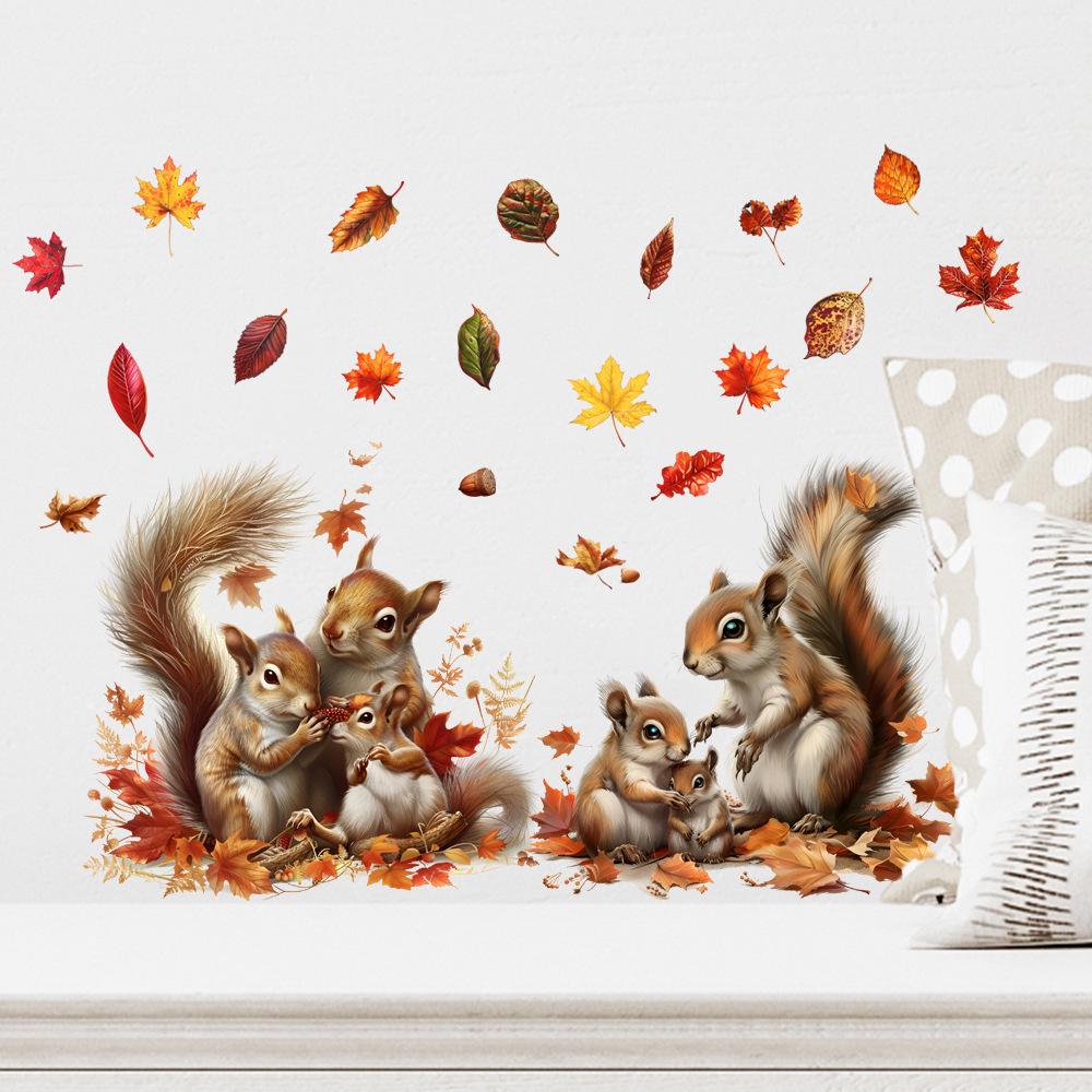 Maple Leaf Squirrel Wall Sticker - Removable Self-Adhesive Art for Living Room, Bedroom, Entrance, or Cabinet (MLC109)