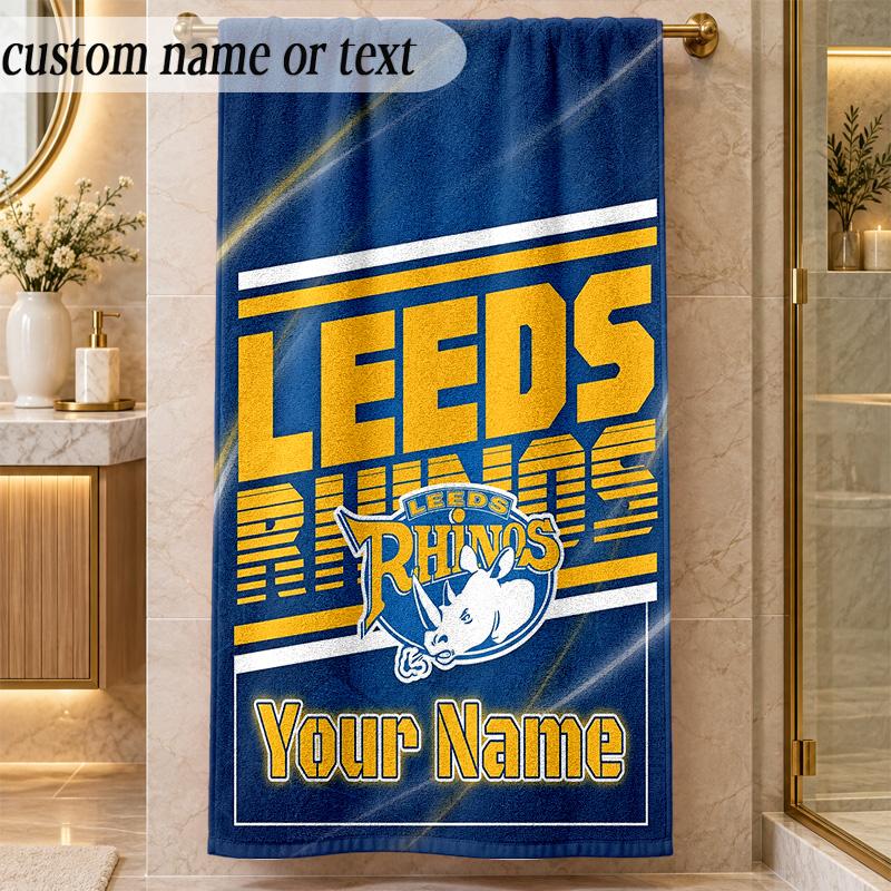 Beach TowelLeeds Rhinos Custom Name Text Personalized Soft Towel for Beach Pool Indoor Home Decor Gift