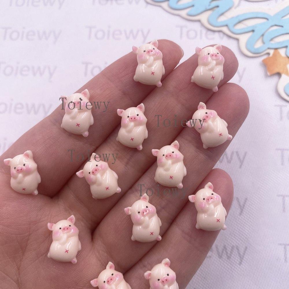 50 Stück Harz Kawaii Bunt Mini Kleines Schwein Flache Rückseite 2D Cartoon Nagelkunst Stein DIY Schmuck Notizbuch Bastel Dekoration Zubehör