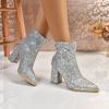 Fashion Women Boots 2025 New Fashion Sequins Round Toe Ankle Boots Women Autumn Winter Party Chunky Heels Shoes for Women Botas De Mujer