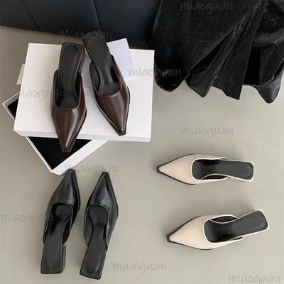 Summer New Mid Heel Slippers Close Toe Outdoor Mules Casual Pumps Street Style Woman Sandals Slip On Half Slippers Loafers Shoes