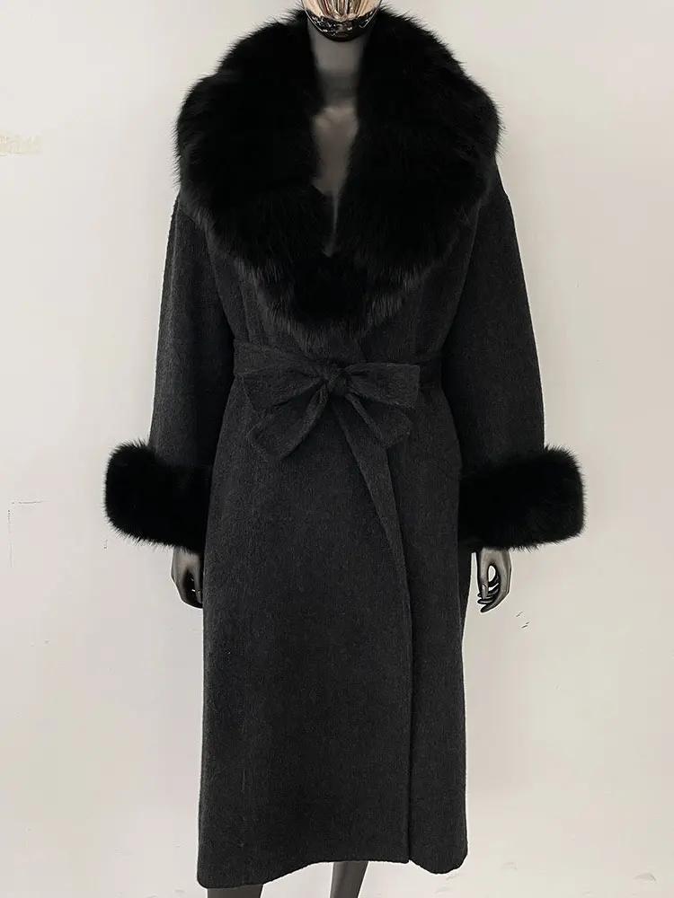 OFTBUY Wool Coat Women 2024 Autumn Winter Real Fox Fur Jacket Female Long Warm Natural Fox Fur Collar Fur Cuffs Coat Woolen Coat