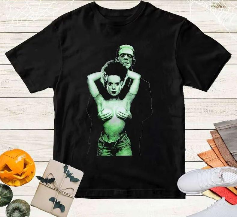 Frankenstein And Bride Horror Monster Movie T-Shirt Unisex T-Shirt L