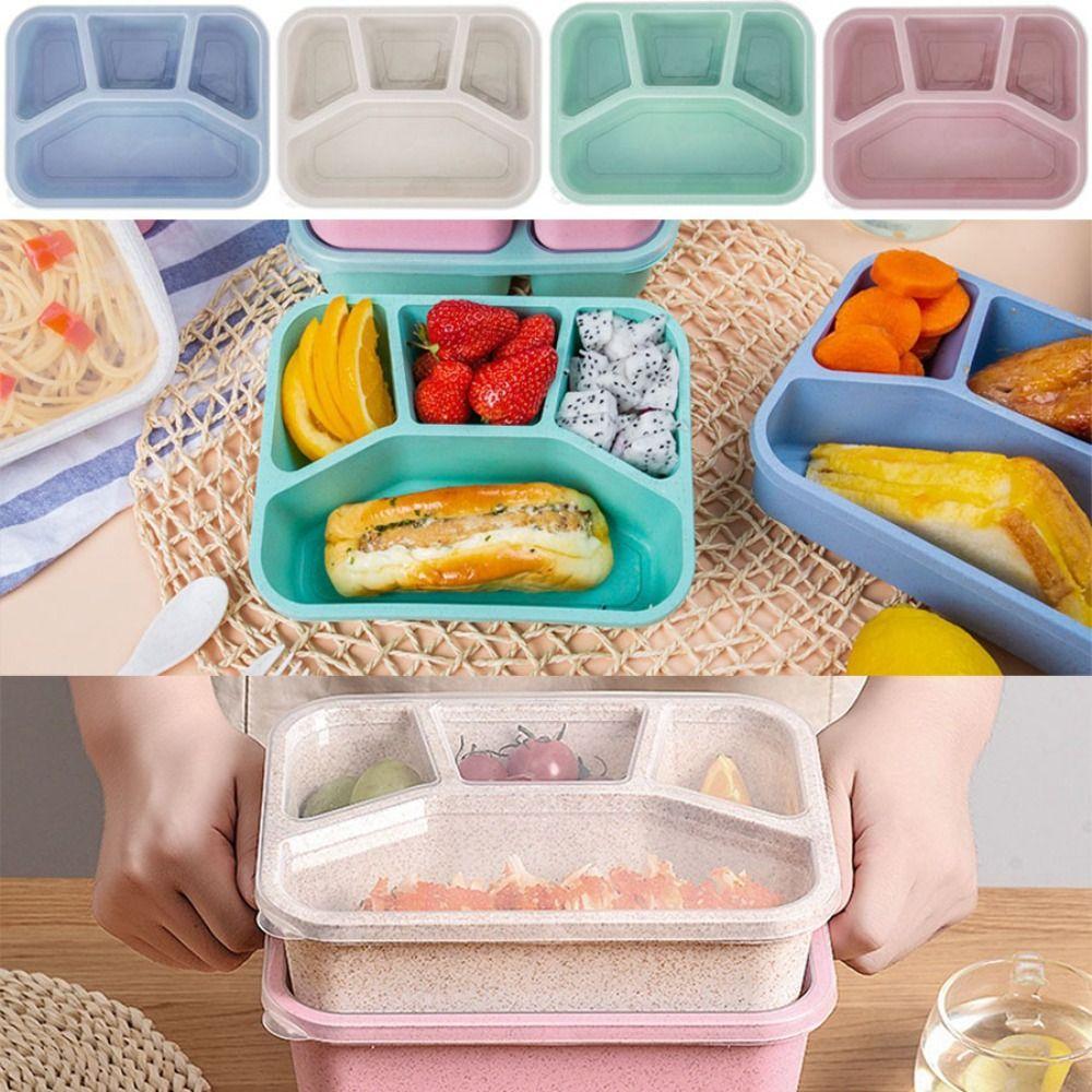 4 Compartments Stackable Snack Boxes Reusable Meal Prep Containers Portable Kids Bento Box