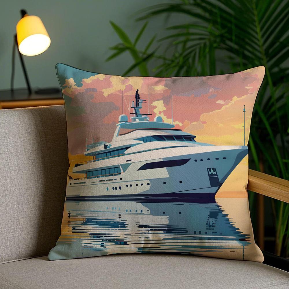 Ships Art Cushion Cover Soft Short Plush Double-Sided Printing Home Decor Machine Washable Pillow Case Gift