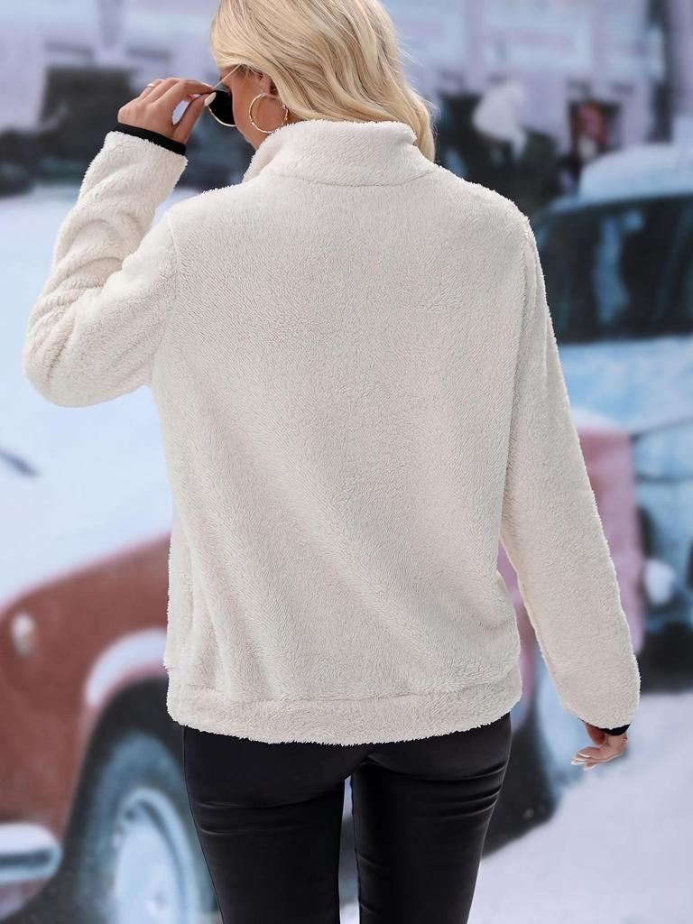 2026 Women's European & American Autumn/Winter Plush Sweatshirt with Semi-High Neck and Zipper Pockets