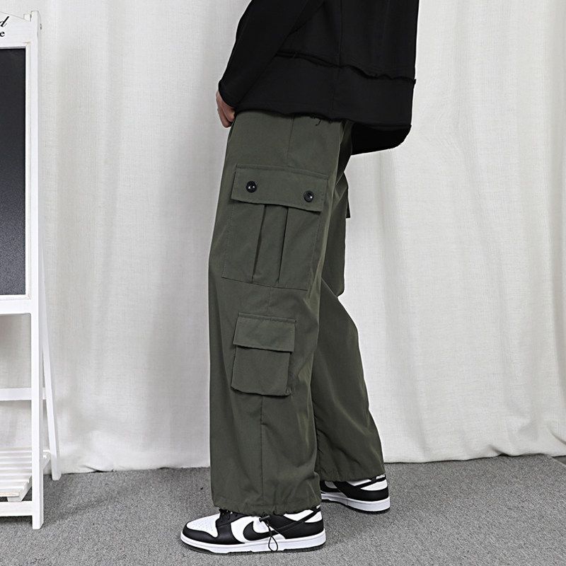 Fall Overalls Drawstring Leisure Pants Men Loose Autumn Straight-leg Loose Pants Functional Ankle Banded Pants Men