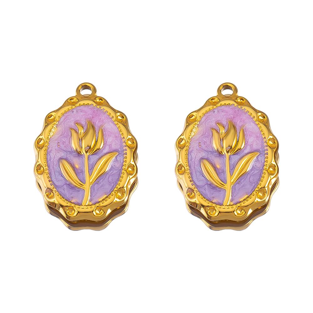 2pcs Stainless Steel 304 Multi-Design Enamel Pendant Lavender Purple Series For DIY Necklace Earrings Jewelry Findings Accessory